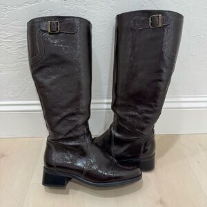 La CANADIENNE Laney Knee Boots Women's 6.5 Patent Dark Brown Waterproof Leather